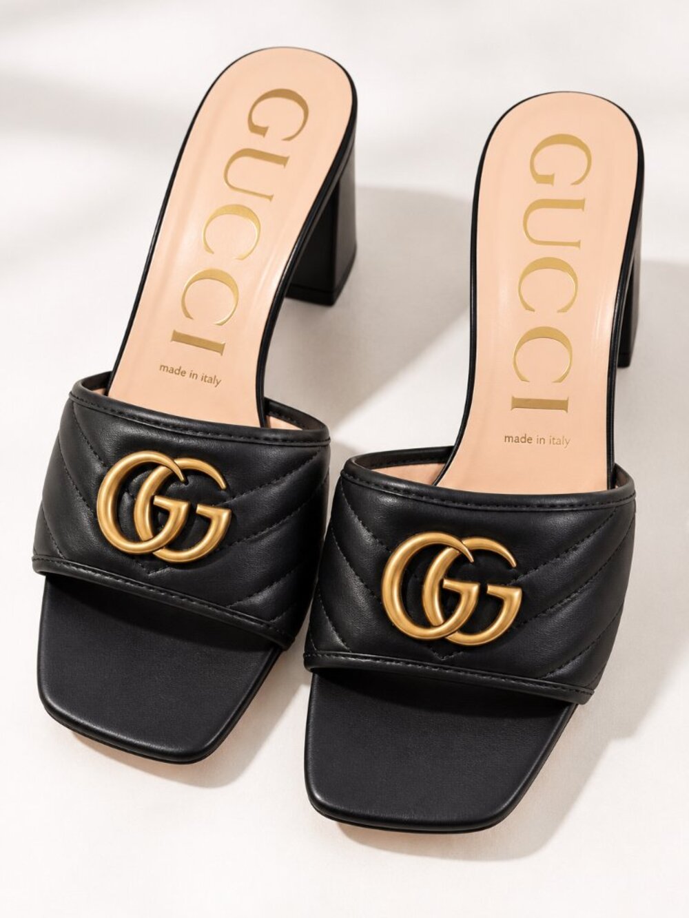 Gucci GG Marmont Matelasse Black Leather Double G Slide Sandals 39.5 US 9.5